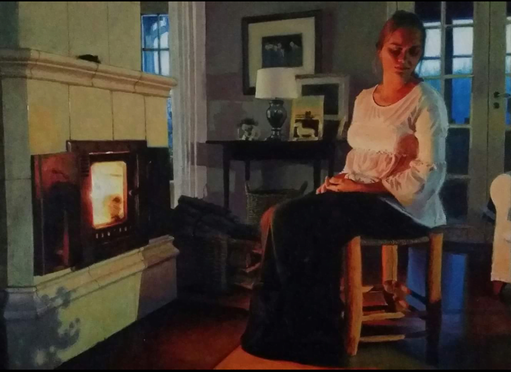 Veera Tamminen Painting girl by the fireplace
