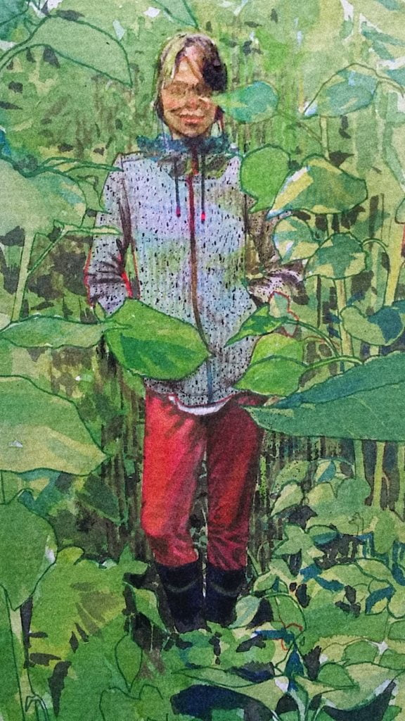 Veera Tamminen painting self-portrait